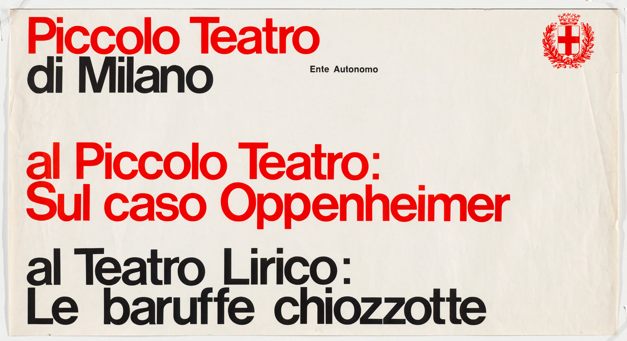 Massimo Vignelli. Piccolo Teatro di Milano. 1964