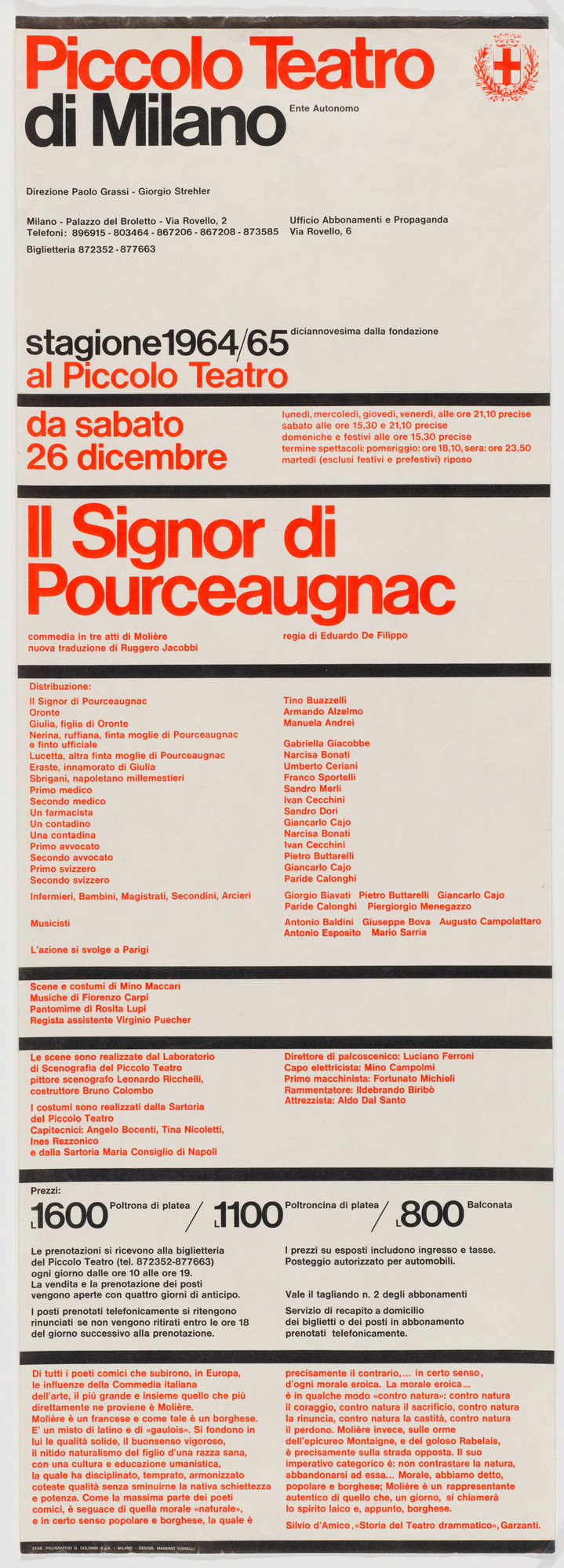 Massimo Vignelli. Piccolo Teatro di Milano
