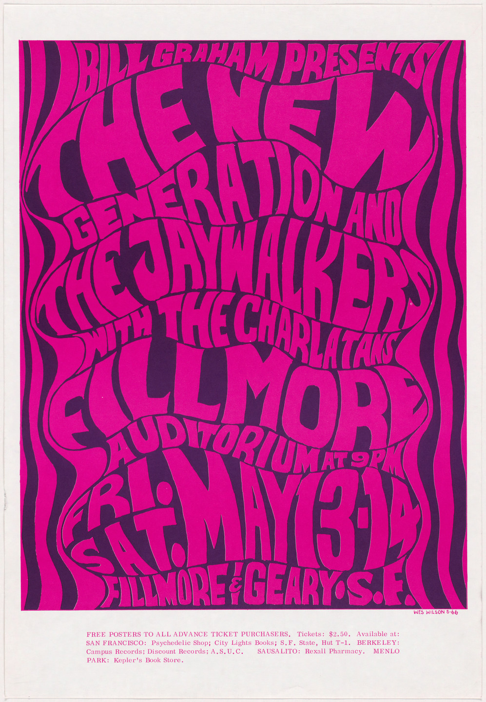 Wes Wilson. Bill Graham Presents The New Generation and The Jaywalkers with The Charlatans. 1966