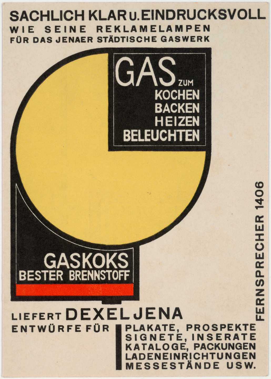 Walter Dexel. Gas zum Kochen, Backen, Heizen, Beleuchten (Gas for cooking, baking, heat, light). 1924
