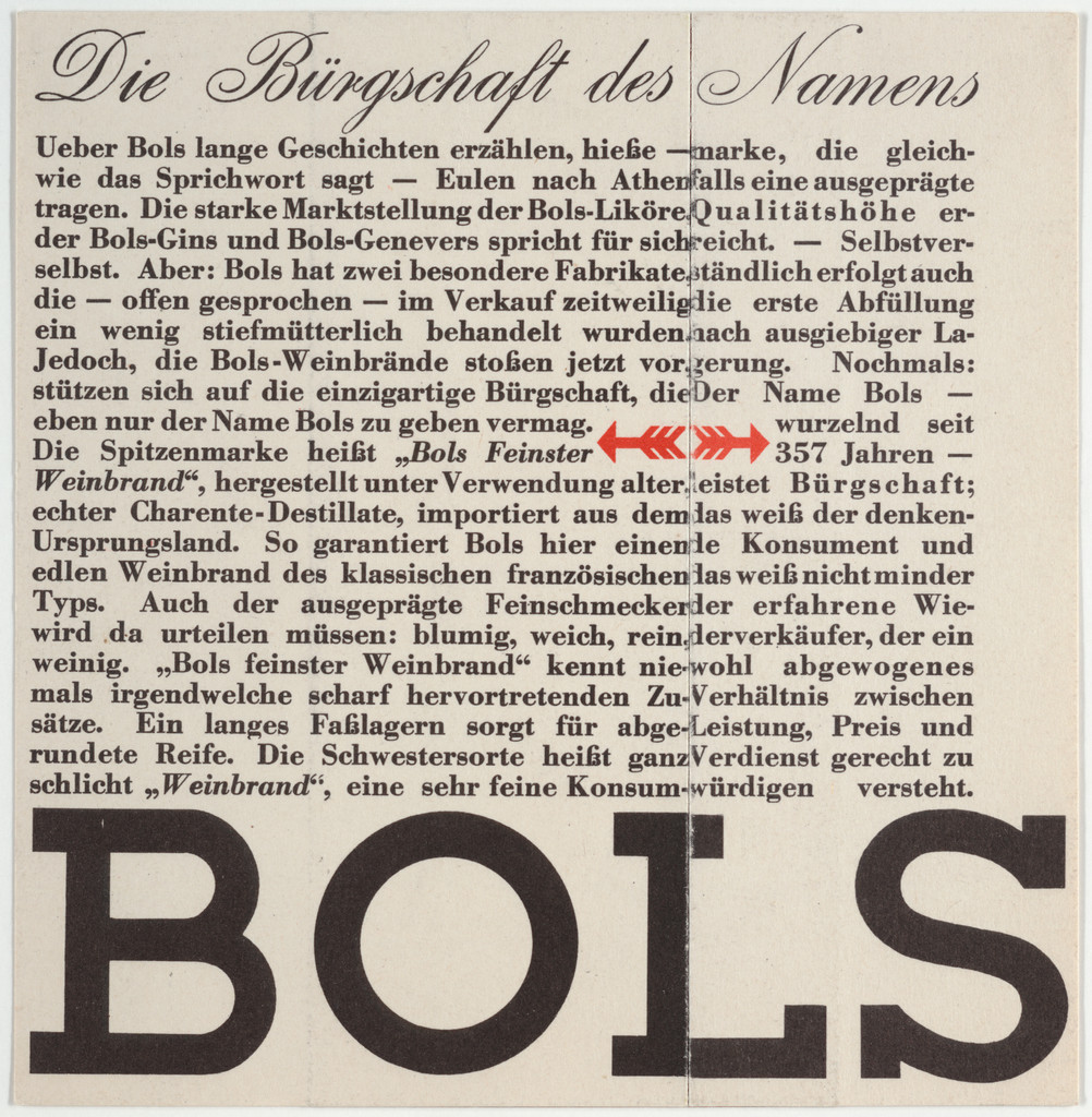 Bols, Die Bürgschaft des Namens