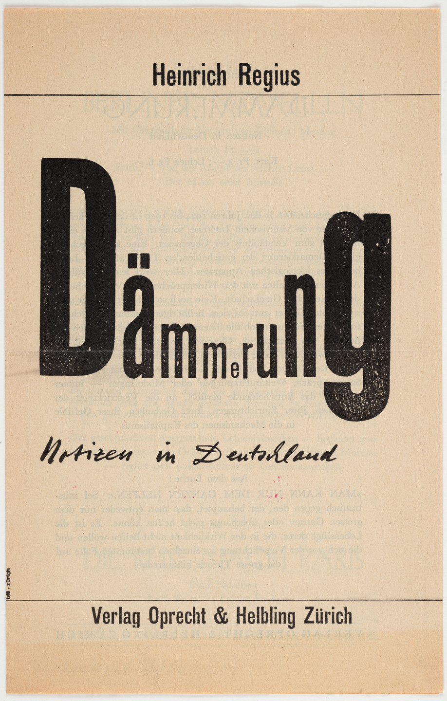 Max Bill. &#34;Dämmerung: Notizen in Deutschland&#34; Heinrich Regius. c. 1930