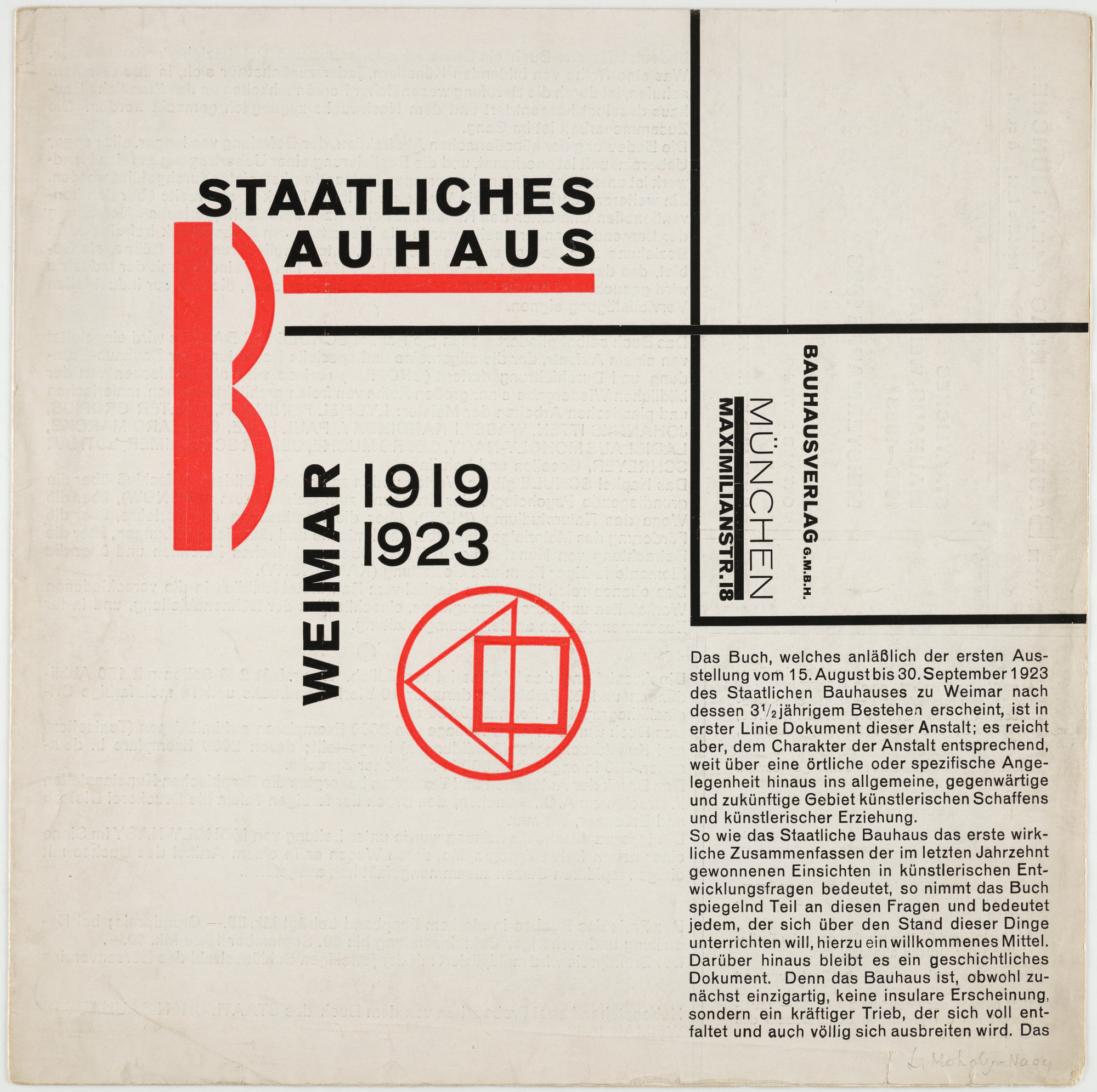 László Moholy-Nagy. Staatliches Bauhaus Weimar 1919-1923