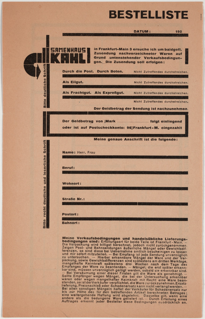 Samenhaus Kahl Bestelliste