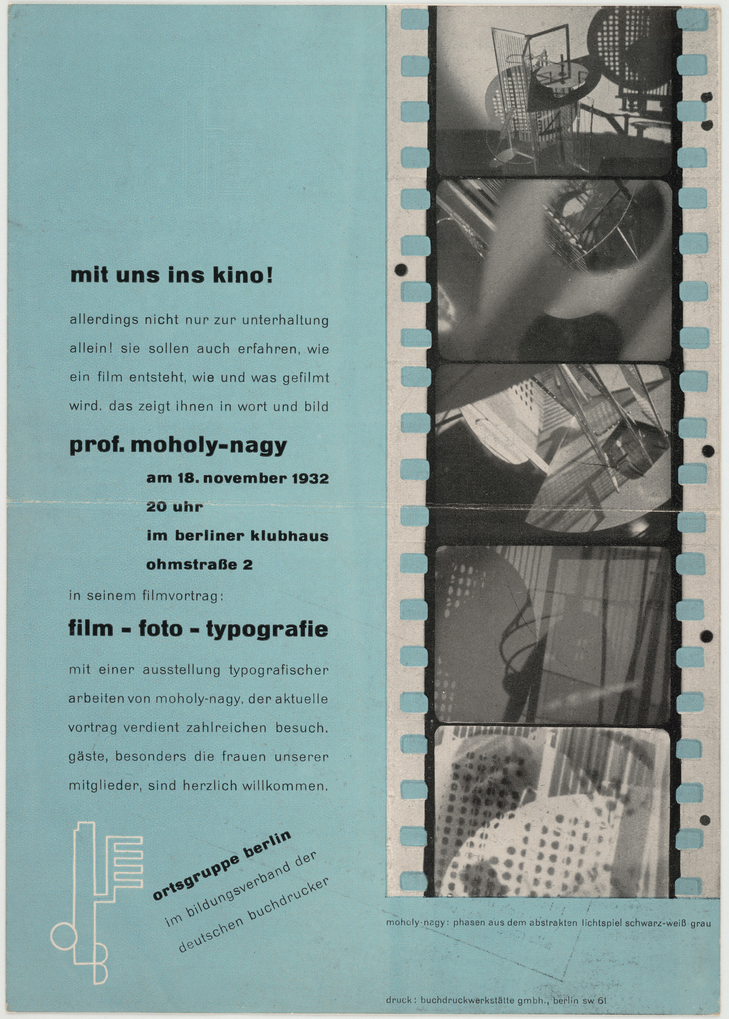 László Moholy-Nagy. Ortsgruppe Berlin, Prof. Moholy-Nagy, Film-Foto-Typographie