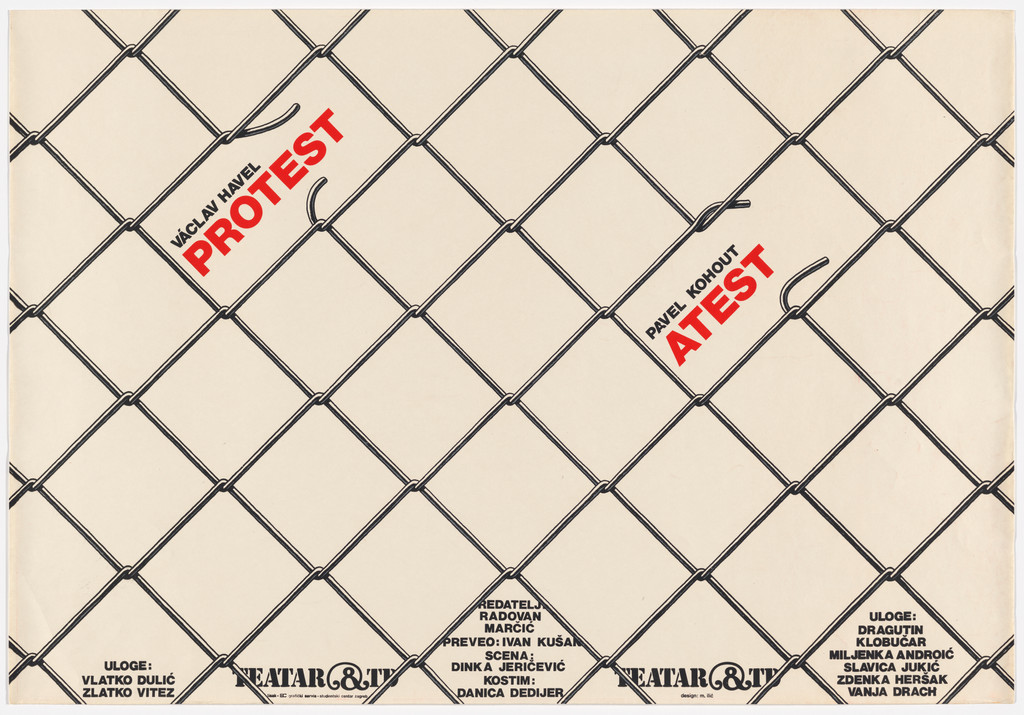 Václav Havel: Protest / Pavel Kohout: Atest (Poster for double bill performance of two short plays by Czech dissident writers.)
