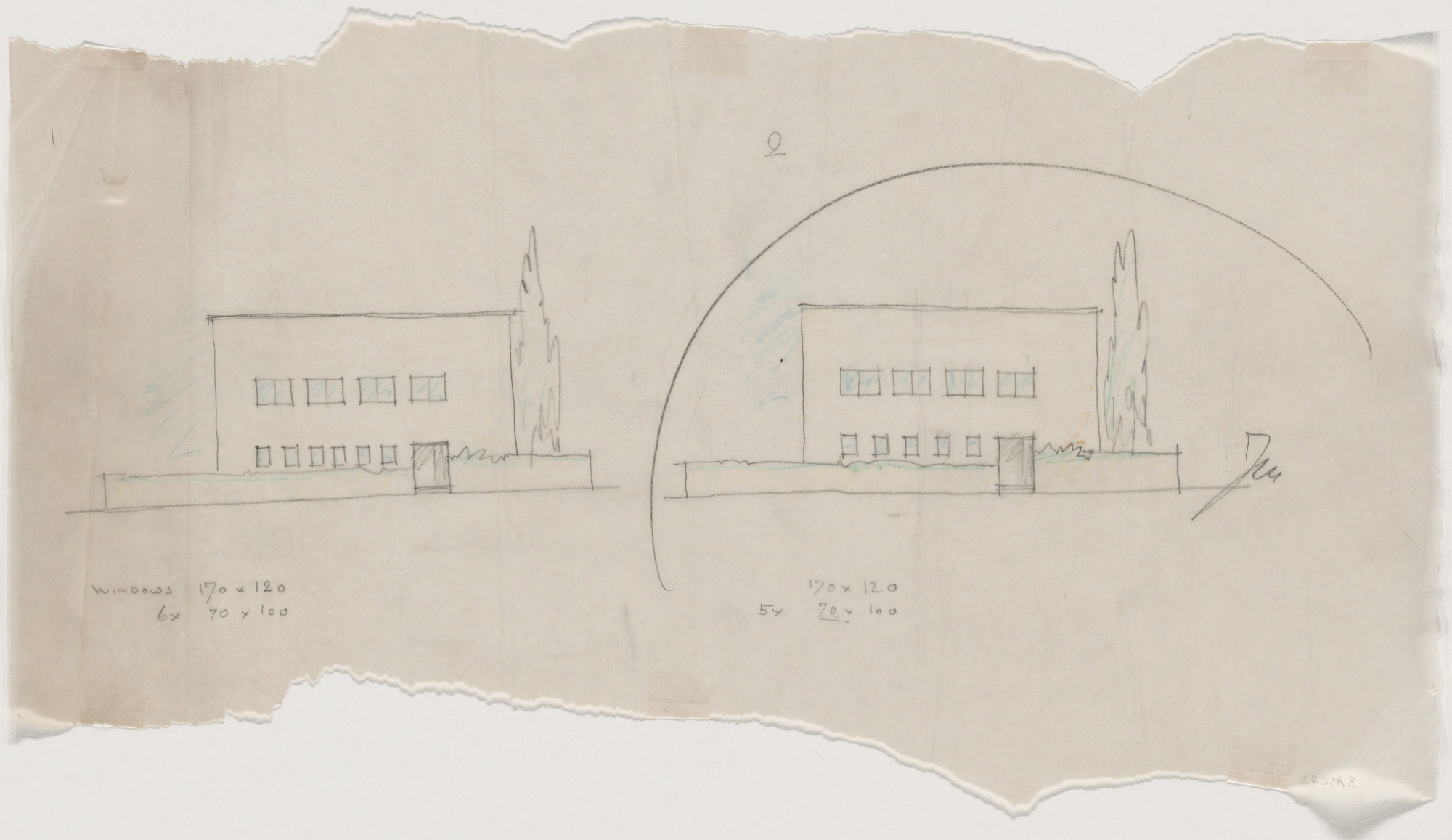 Erich Mendelsohn. Library and Office Building of Salman Schocken, Jerusalem, Israel, Elevations. Unknown