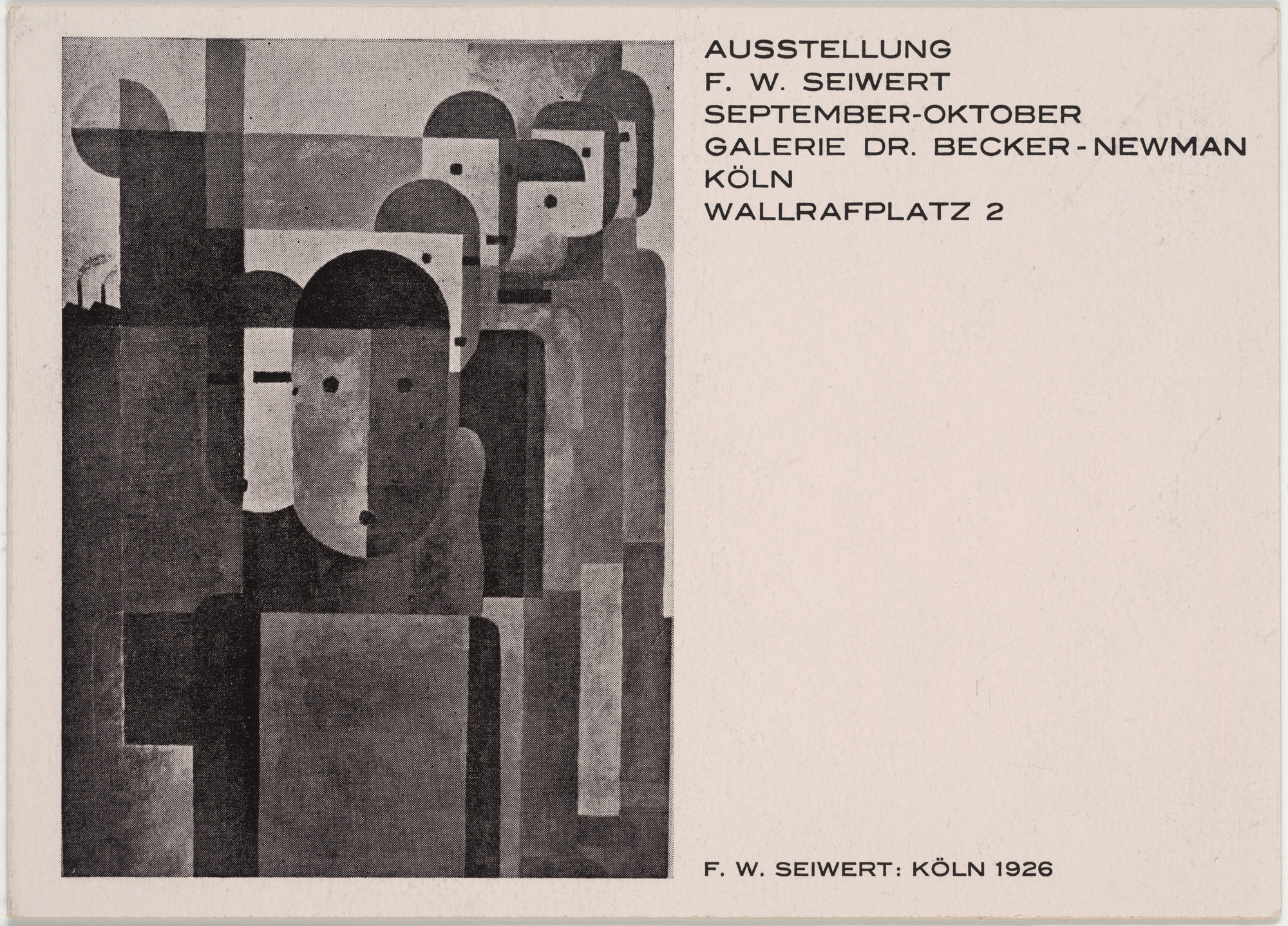 Franz Wilhelm Seiwert. Ausstellung F. W. Seiwert, September-Oktober, Galerie Dr. Becker-Newman