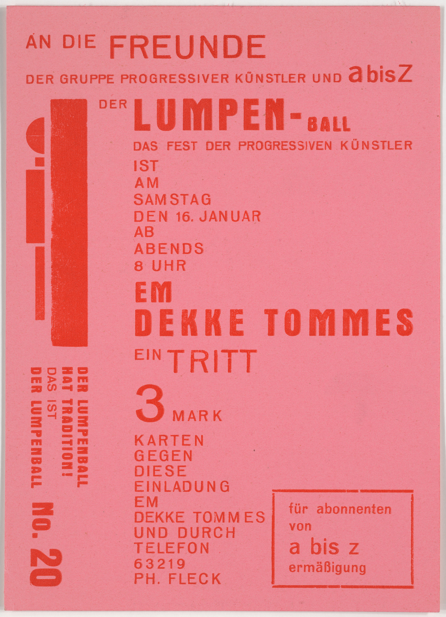 Franz Wilhelm Seiwert. Der Lumpenball das Fest der progressiven Künstler ist am Samstag den 16. Januar, No 20