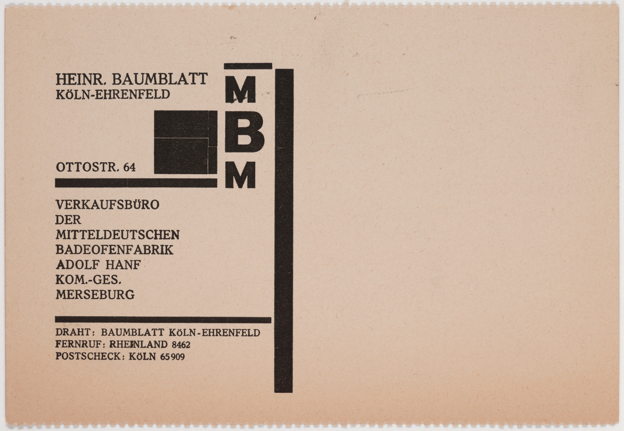 Franz Wilhelm Seiwert. Heinr. Baumblatt, Köln-Ehrenfeld MBM