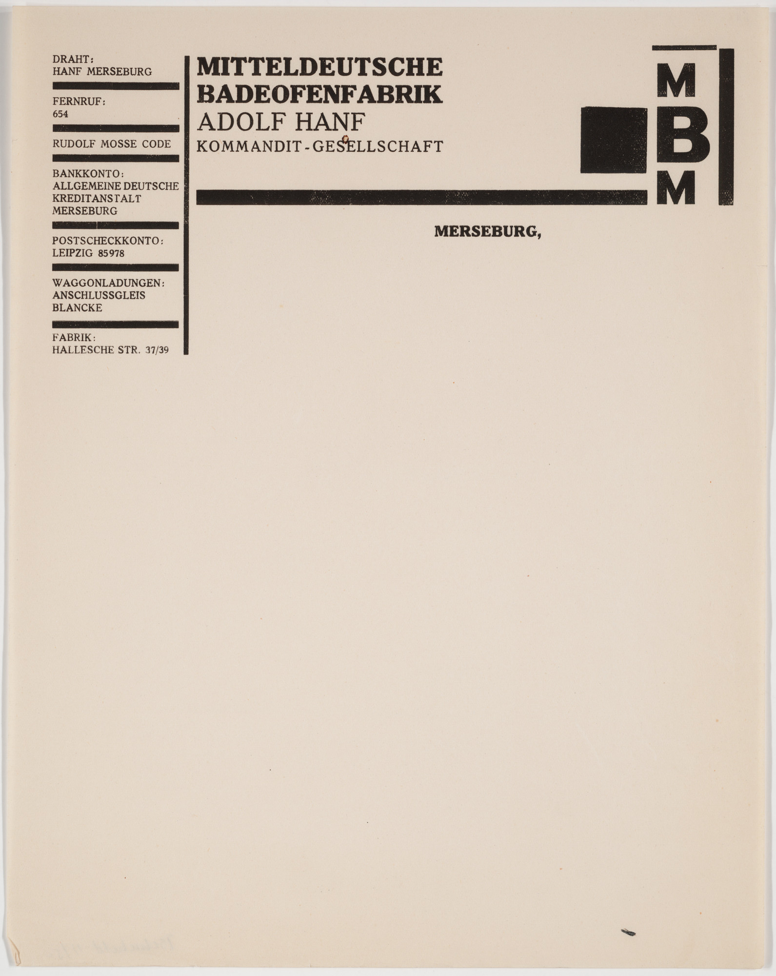 Franz Wilhelm Seiwert. Mitteldeutsche Badeofenfabrik, Adolf Hanf, Merseburg