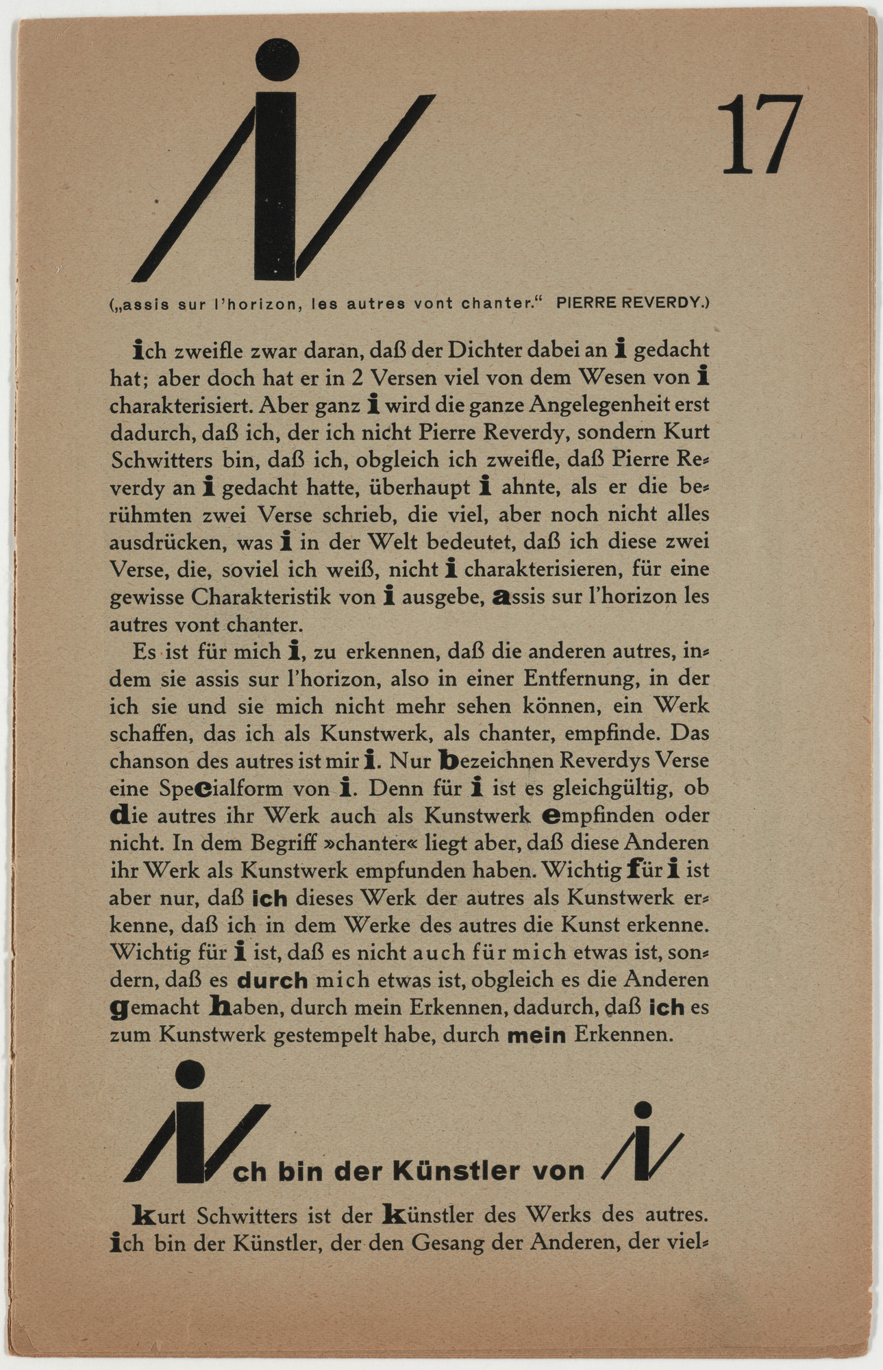 Kurt Schwitters. Merz 2: Ich bin der Künstler von i