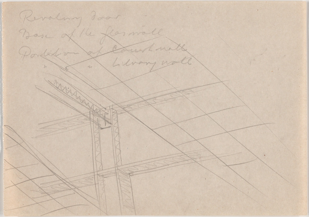 IIT Library and Administration Building, Chicago, Illinois, Perspective, ceiling and framing, sketch