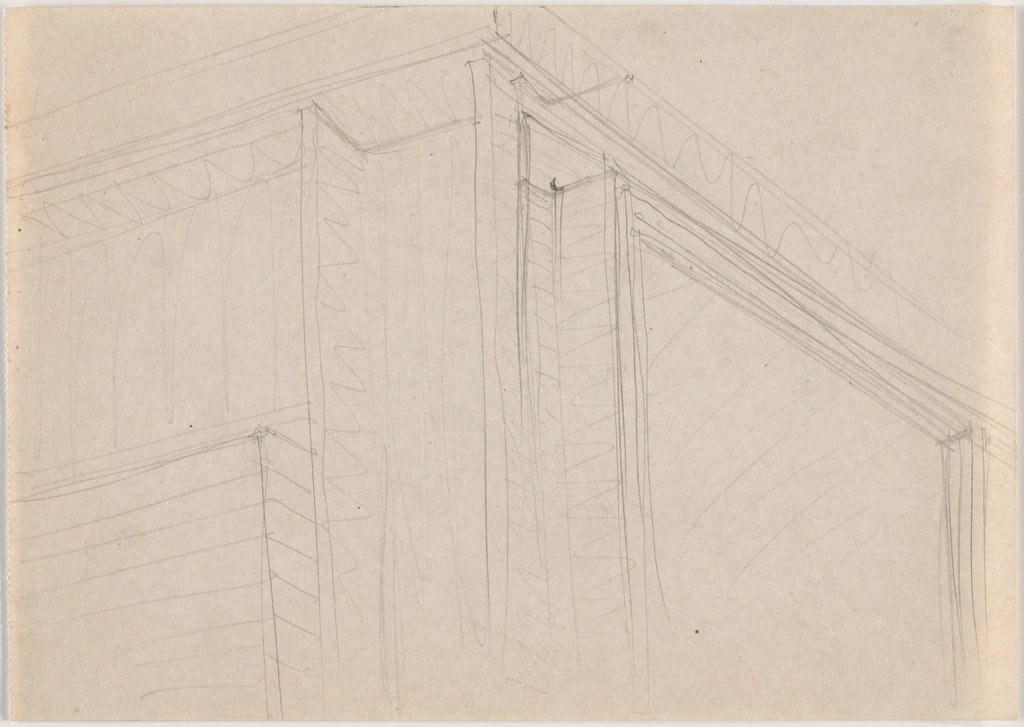 IIT Library and Administration Building, Chicago, IL, Exterior corner perspective, detail, sketch