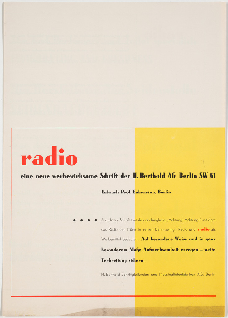 Radio: Eine neue werbewirksame Schrift der H. Berthold AG Berlin