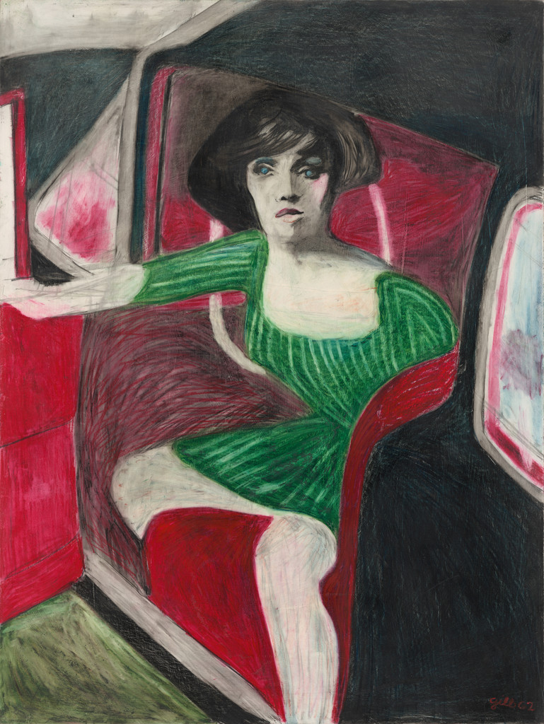 Woman in Striped Dress