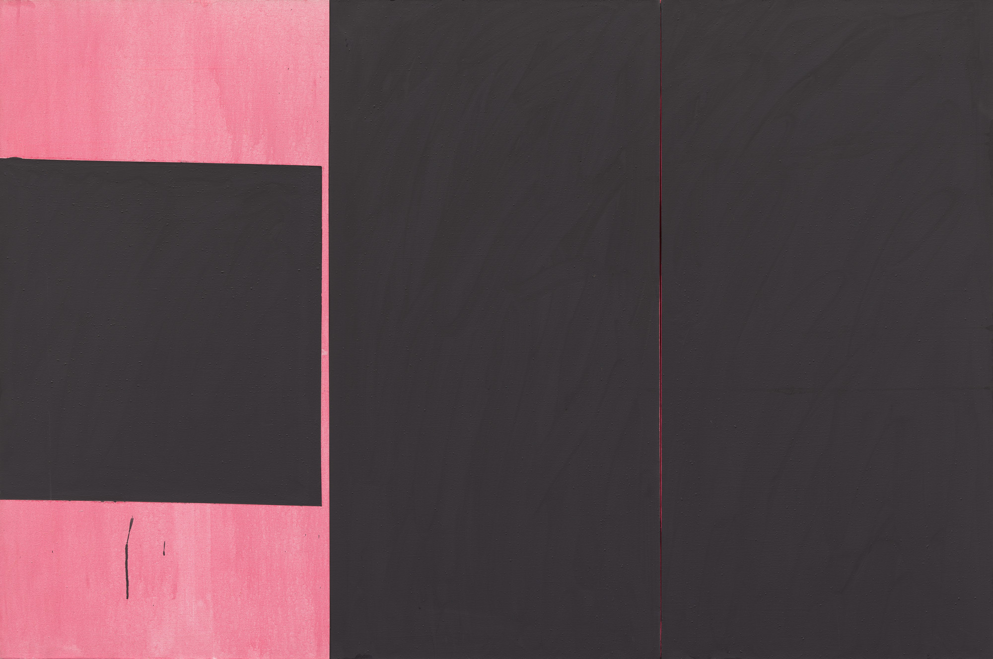 The image features a large dark rectangle occupying the right half and bottom left of the image. The left third of the image is primarily pink, with another vertical dark rectangle intersecting it. This is an AI generated description. To give feedback, email ai@moma.org.