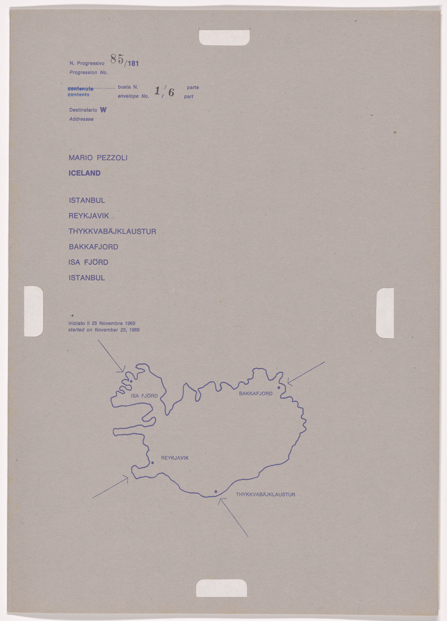 Alighiero Boetti. Progression No. 85 from Postal Dossier (Dossier postale)