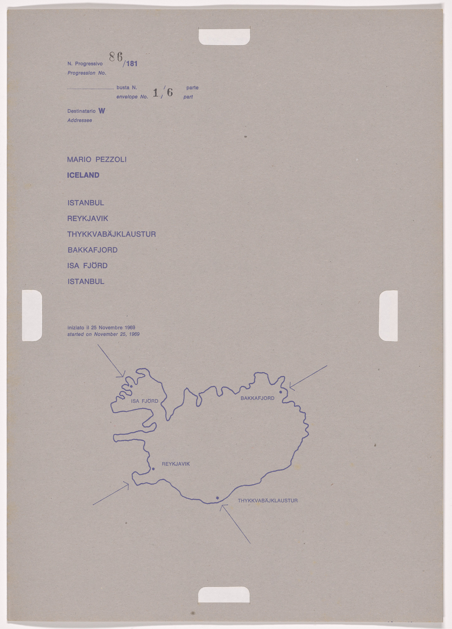 Alighiero Boetti. Progression No. 86 from Postal Dossier (Dossier postale)