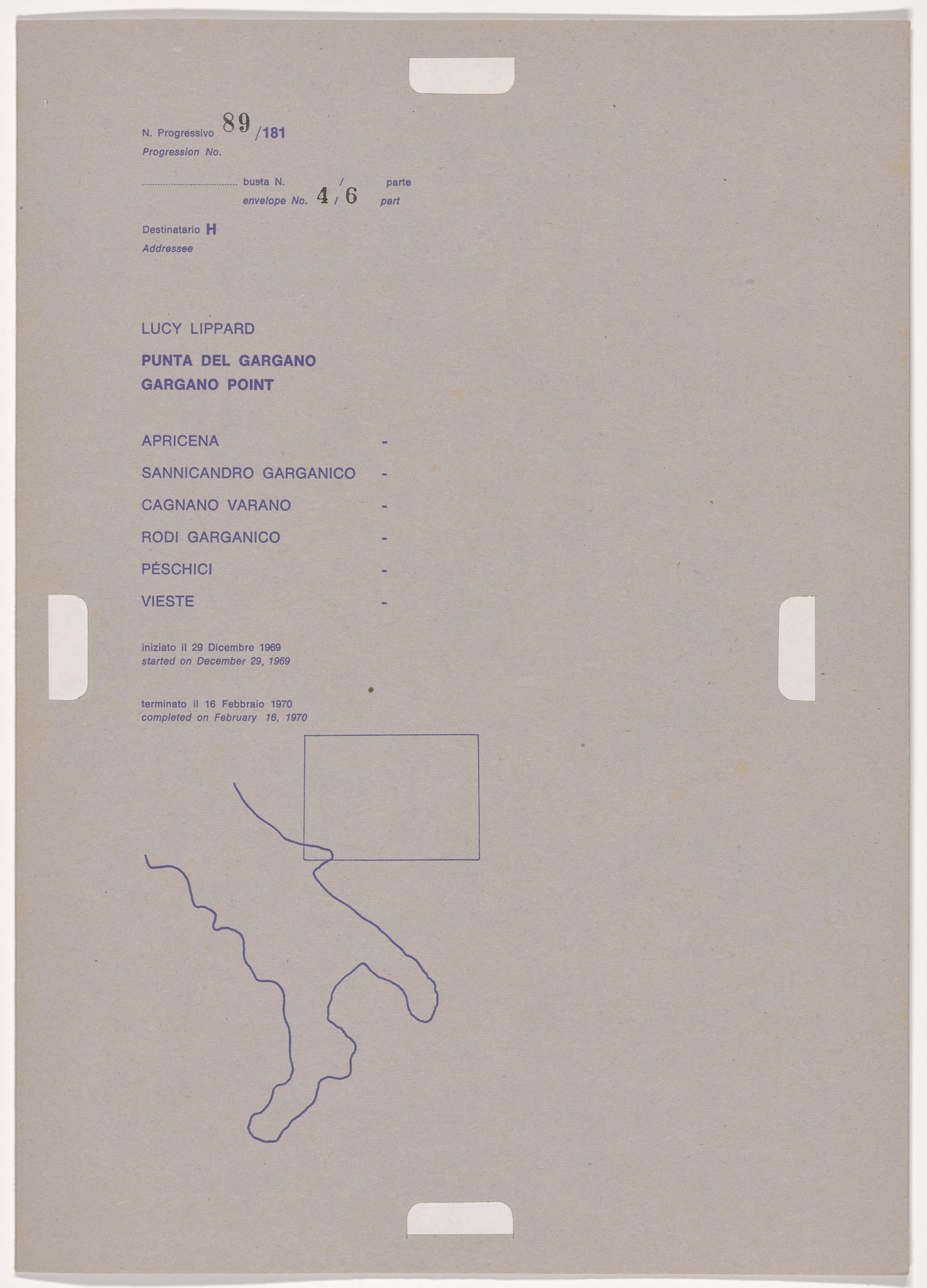 Alighiero Boetti. Progression No. 89 from Postal Dossier (Dossier postale)