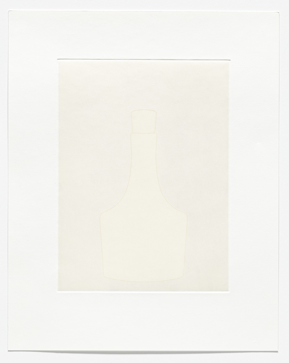 The image shows a faint, bottle-like outline in light beige on a white background. The overall color scheme is predominantly white and light beige. This is an AI generated description. To give feedback, email ai@moma.org.