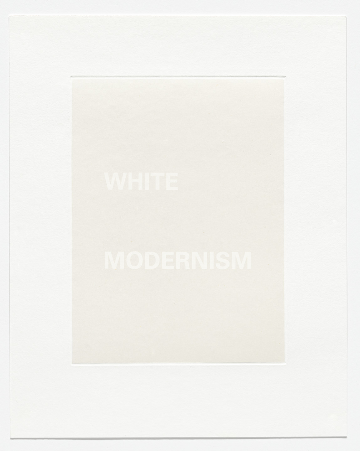 A light gray rectangle with the words &#34;WHITE MODERNISM&#34; in white capital letters centered. The rectangle is bordered by a thicker white frame. This is an AI generated description. To give feedback, email ai@moma.org.