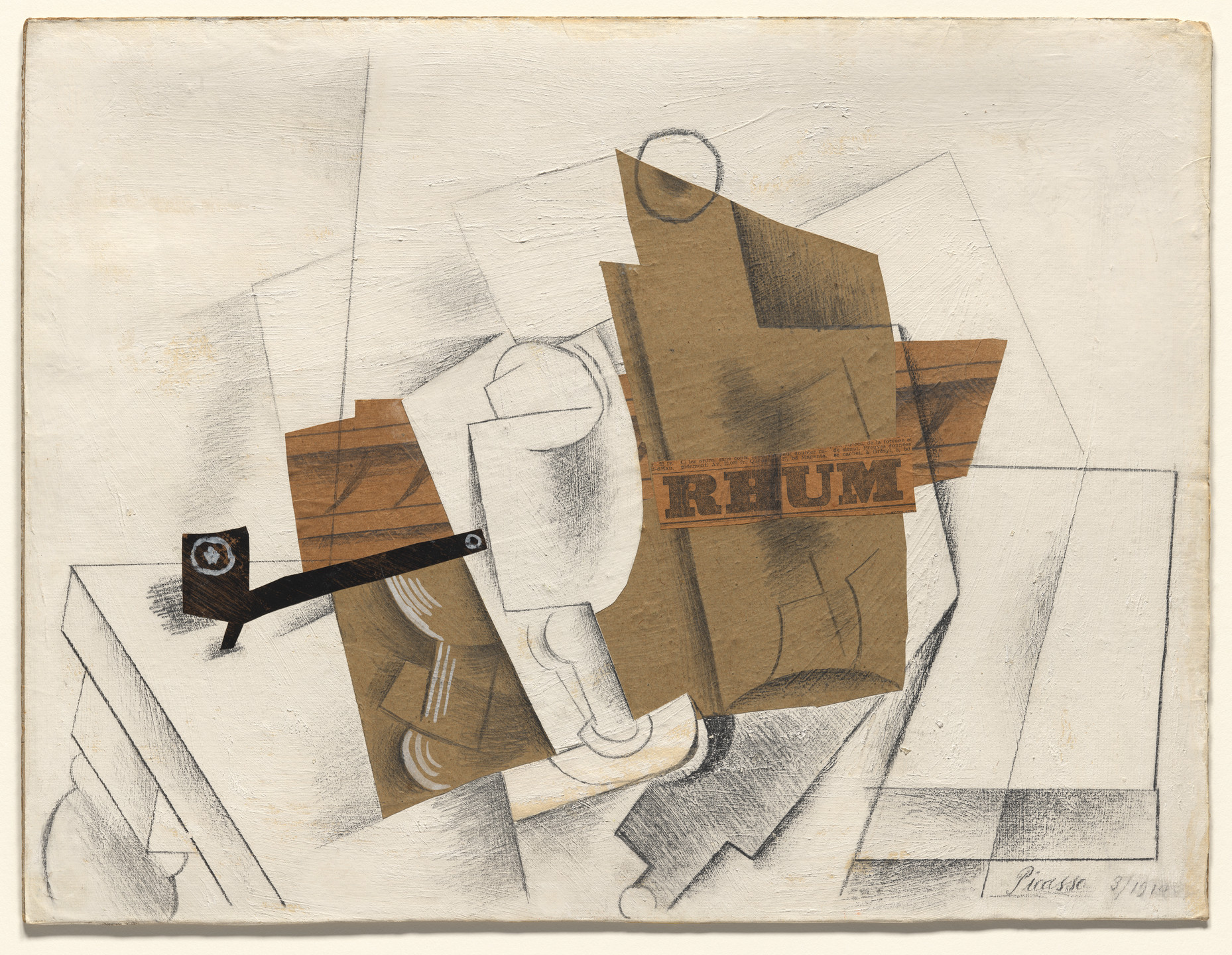 Pablo Picasso. Pipe, Glass, Bottle of Rum. 1914