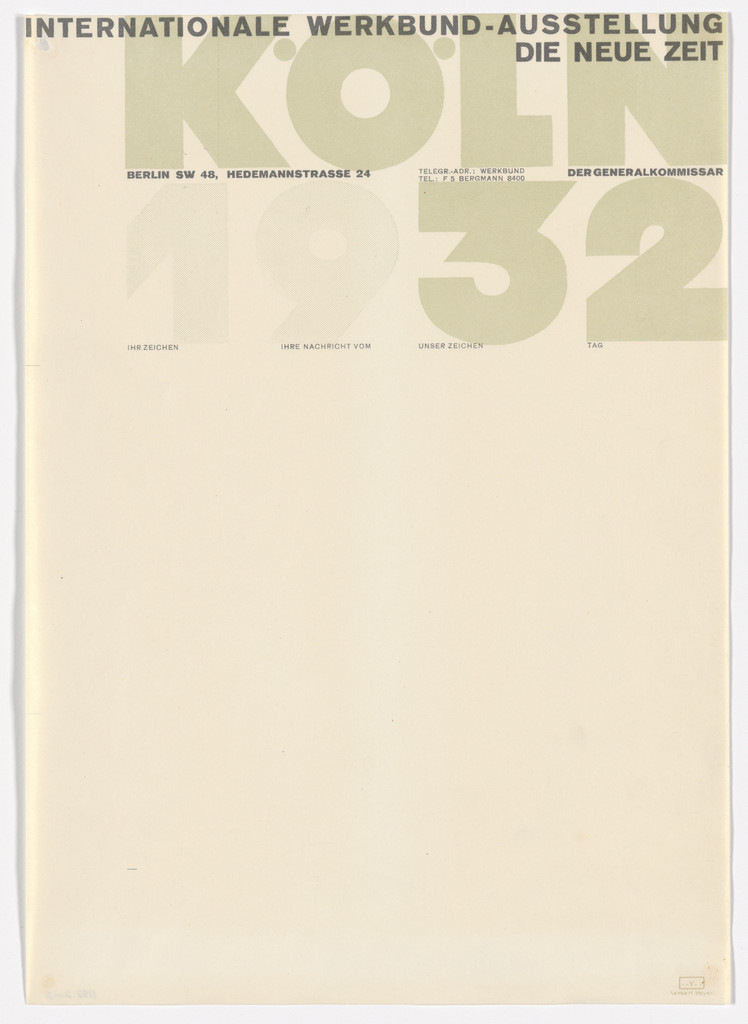 Internationale Werkbund-Ausstellung die Neue Zeit, Köln letterhead