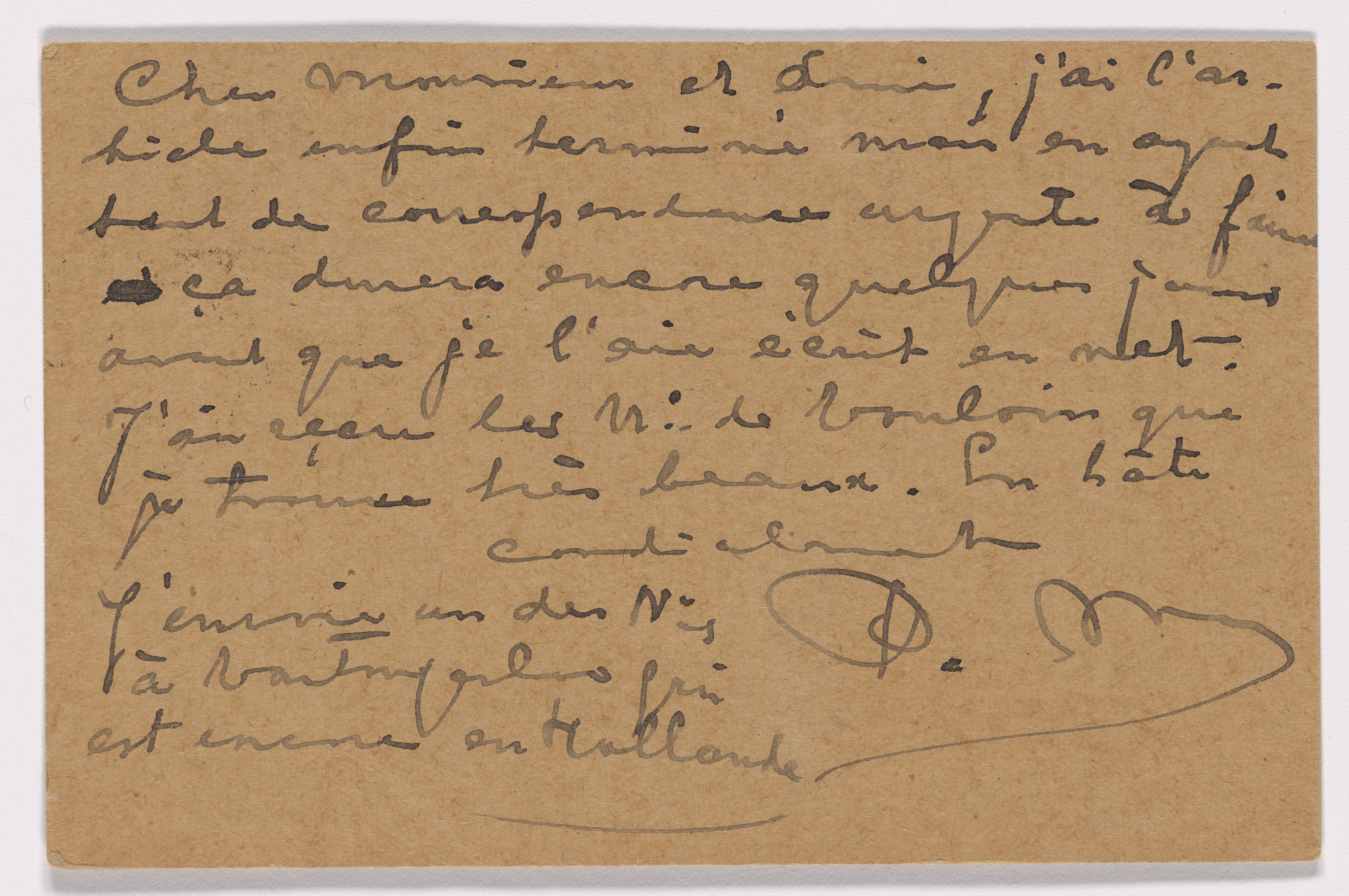Piet Mondrian. Postcard (Addressed to A.F. Del Marle)