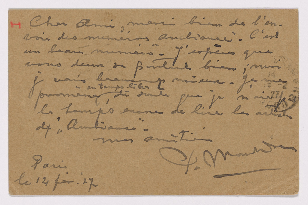 Postcard (Addressed to A.F. Del Marle)