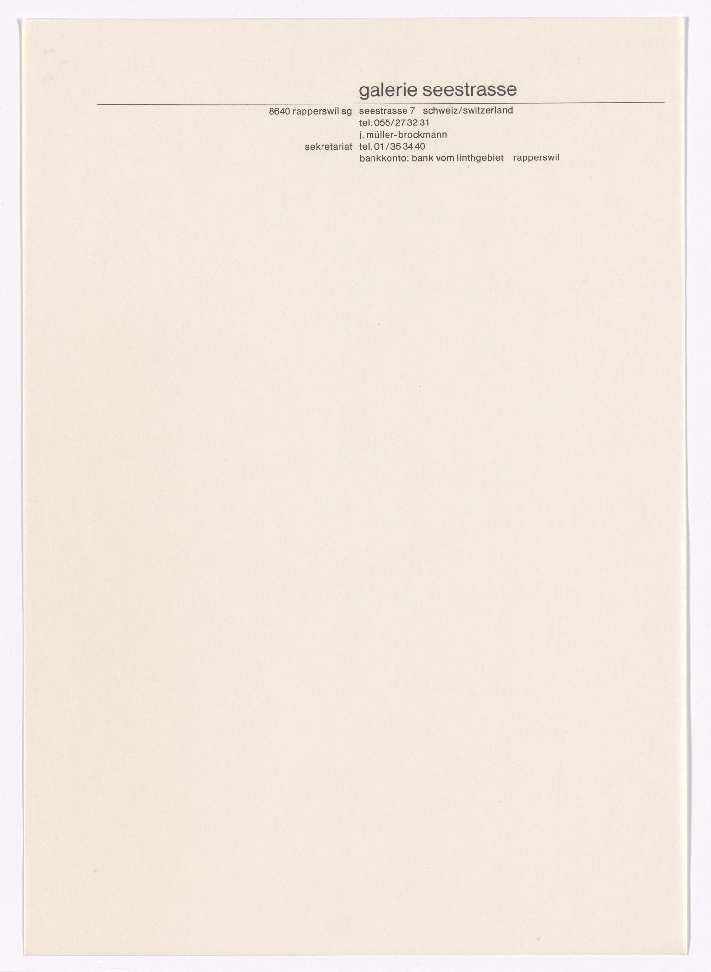 Josef Müller-Brockmann. Galerie Seestrasse letterhead. c.1965 | MoMA
