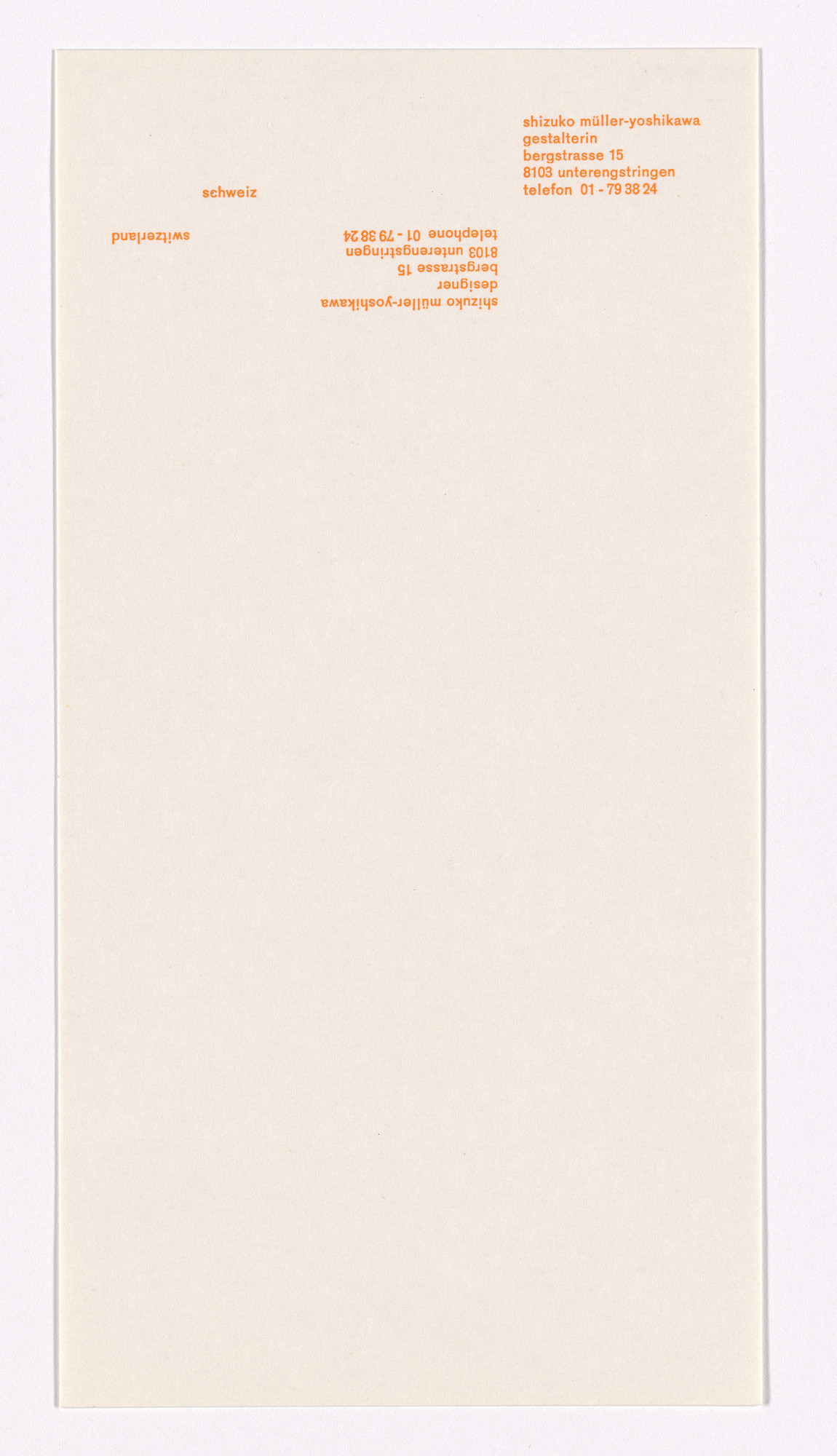 Josef Müller-Brockmann. Shizuko Muller-Yoshikawa stationery card