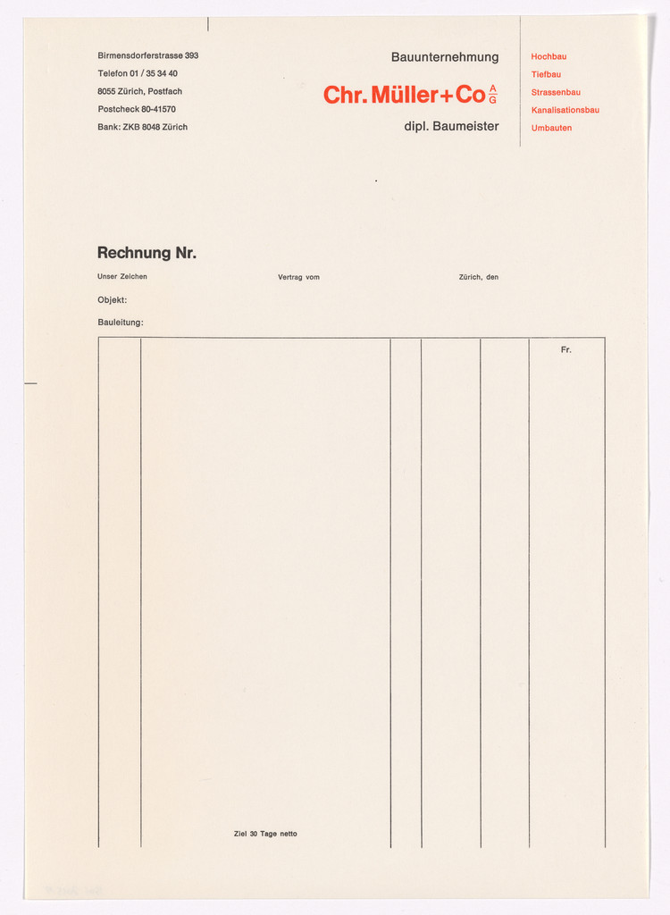 Chr. Müller + Co. AG letterhead stationery invoice