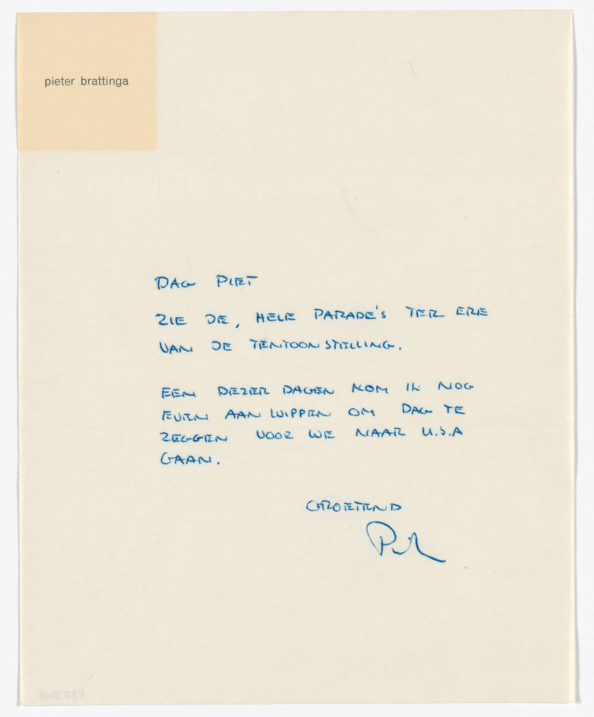 Pieter Brattinga letterhead (Handwritten letter to Piet Zwart) by Pieter Brattinga