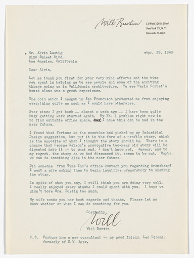 Will Burtin letterhead