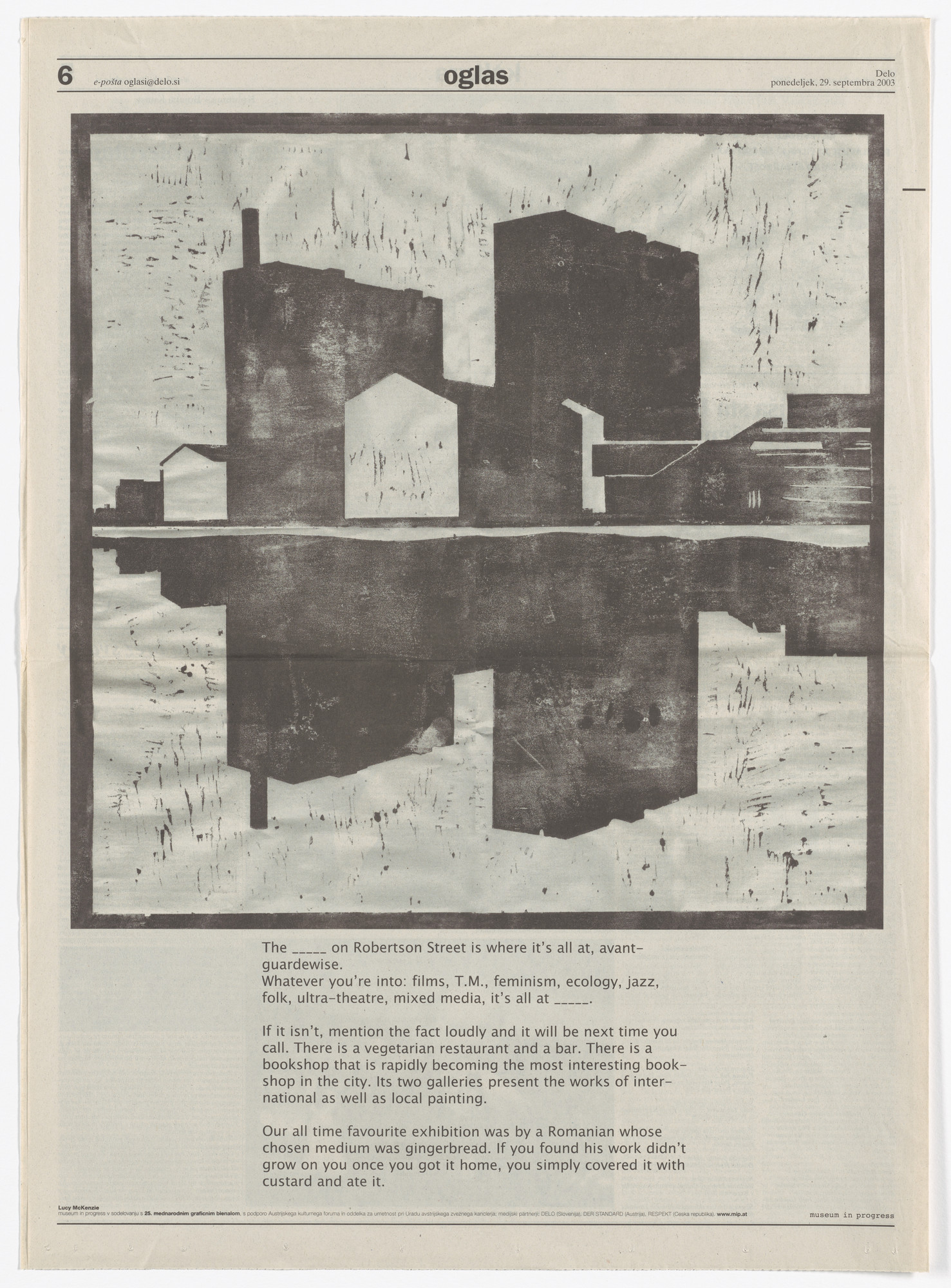 Lucy McKenzie. Untitled from Museum in Progress project Cooperation Ljubljana