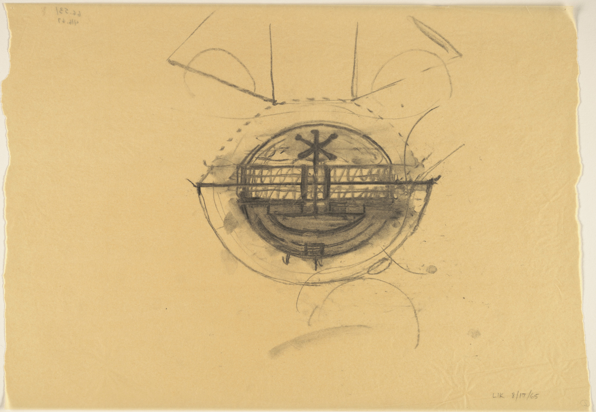 Louis I. Kahn. Sher-e-Bangla Nagar, Capital of Bangladesh, Dhaka, Bangladesh, Prayer Hall: plan sketch. 1965