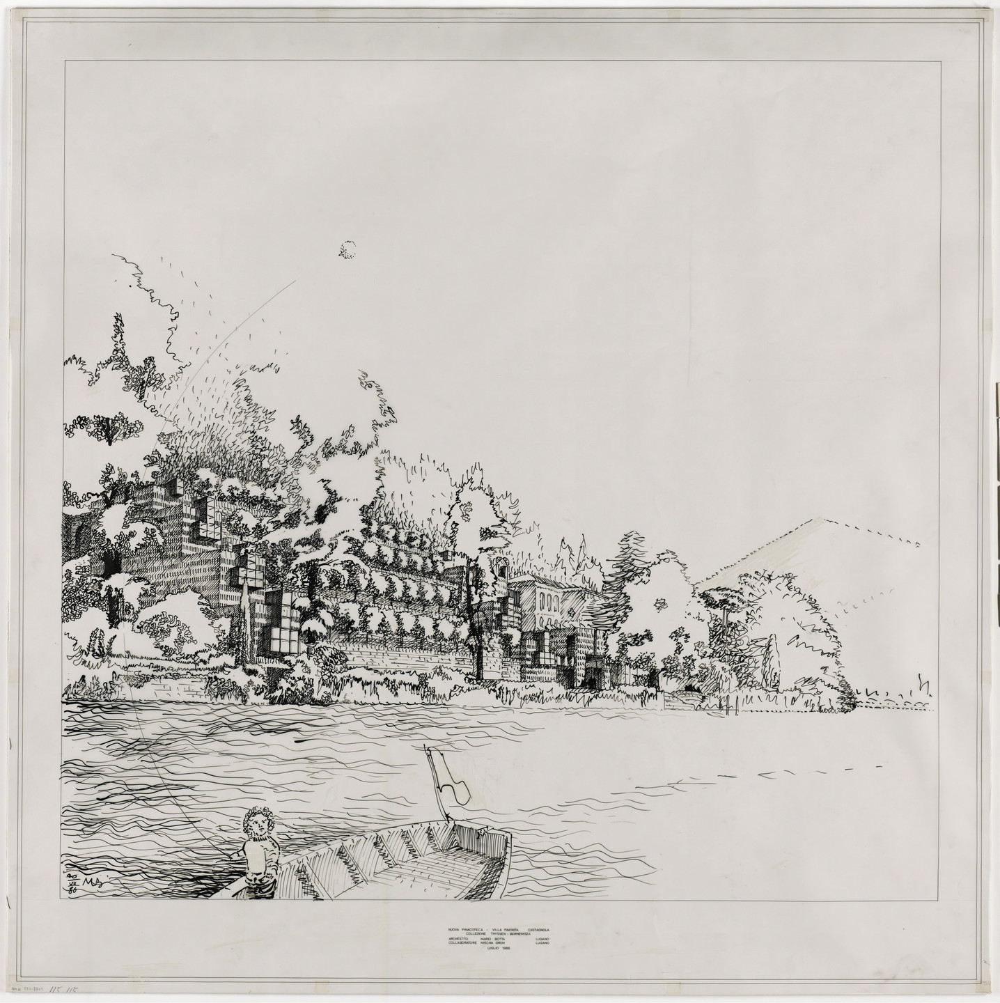 Mario Botta. Thyssen-Bornemisza Gallery, Lugano, Switzerland, Perspective. 1986