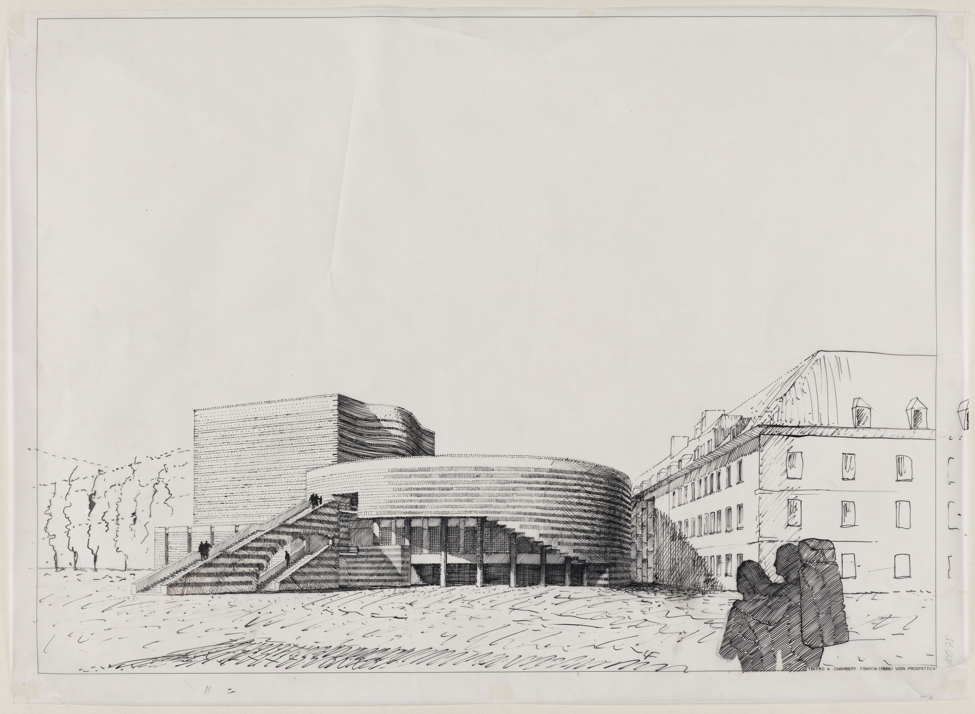 Mario Botta. Cultural Center, Chambéry, France, Perspective. Unknown