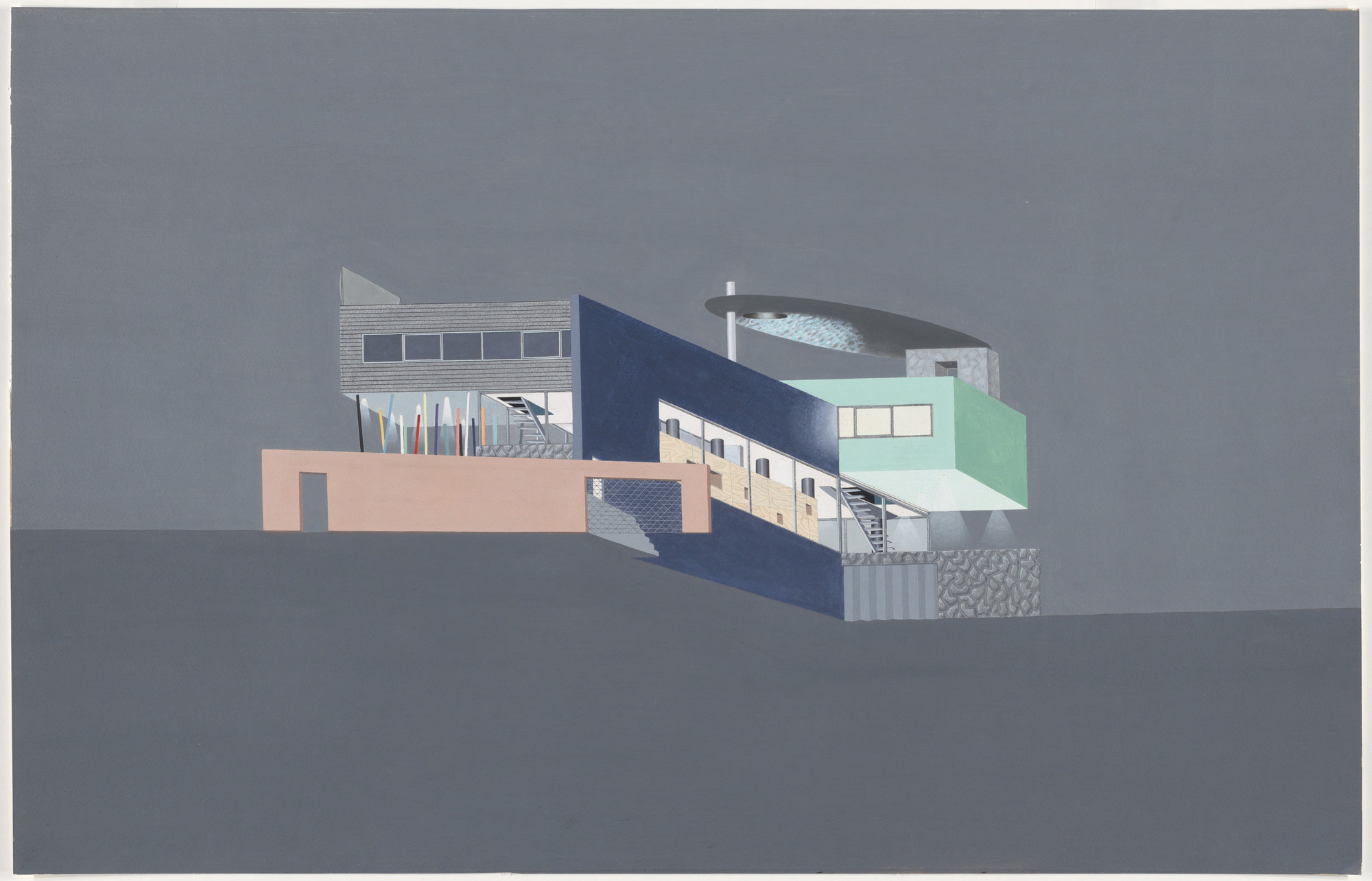 Rem Koolhaas, Madelon Vriesendorp. Villa dall'Ava, Paris (Saint-Cloud), France, Exterior perspective. 1987