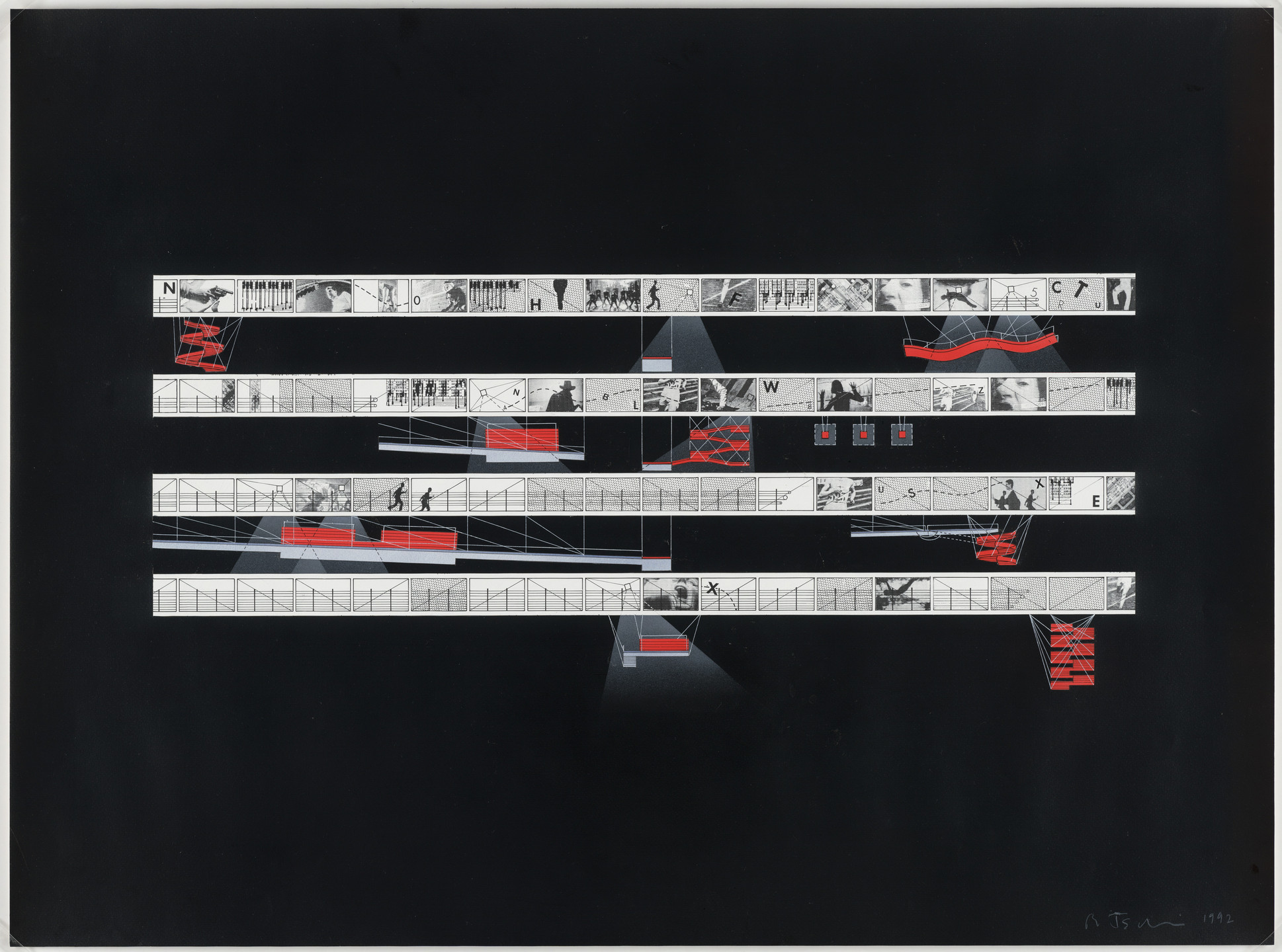Bernard Tschumi. Le Fresnoy, National Studio for Contemporary Arts, Tourcoing, France, Cinematic beams elevation. 1992