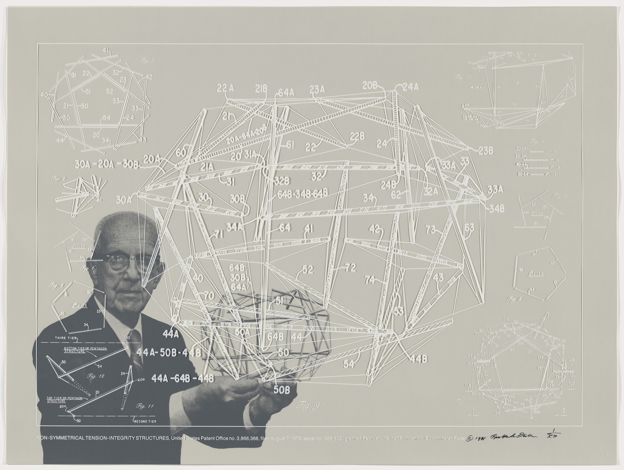 R. Buckminster Fuller. Non-Symmetrical Tension-Integrity Structures from Inventions: Twelve Around One