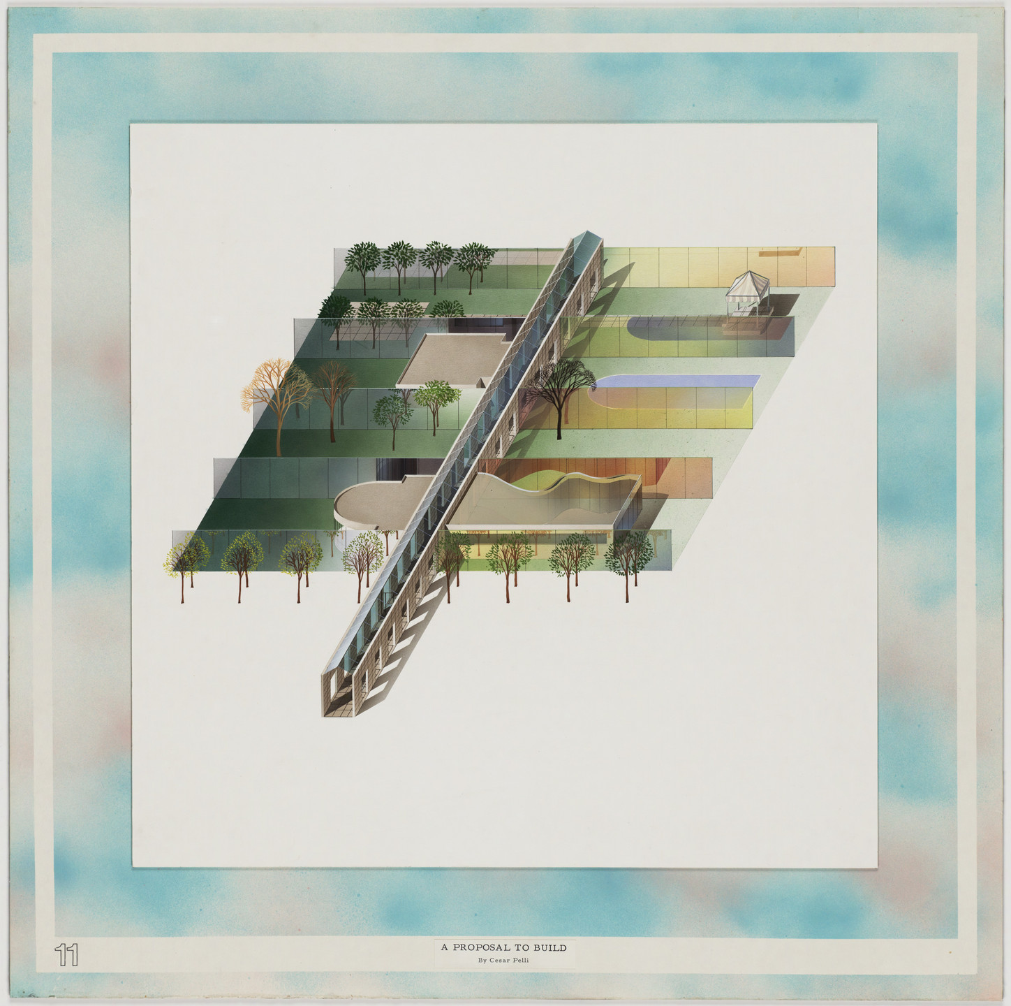 Cesar Pelli. House for Venice Biennale, project, Venice, Italy, Aerial view. 1976