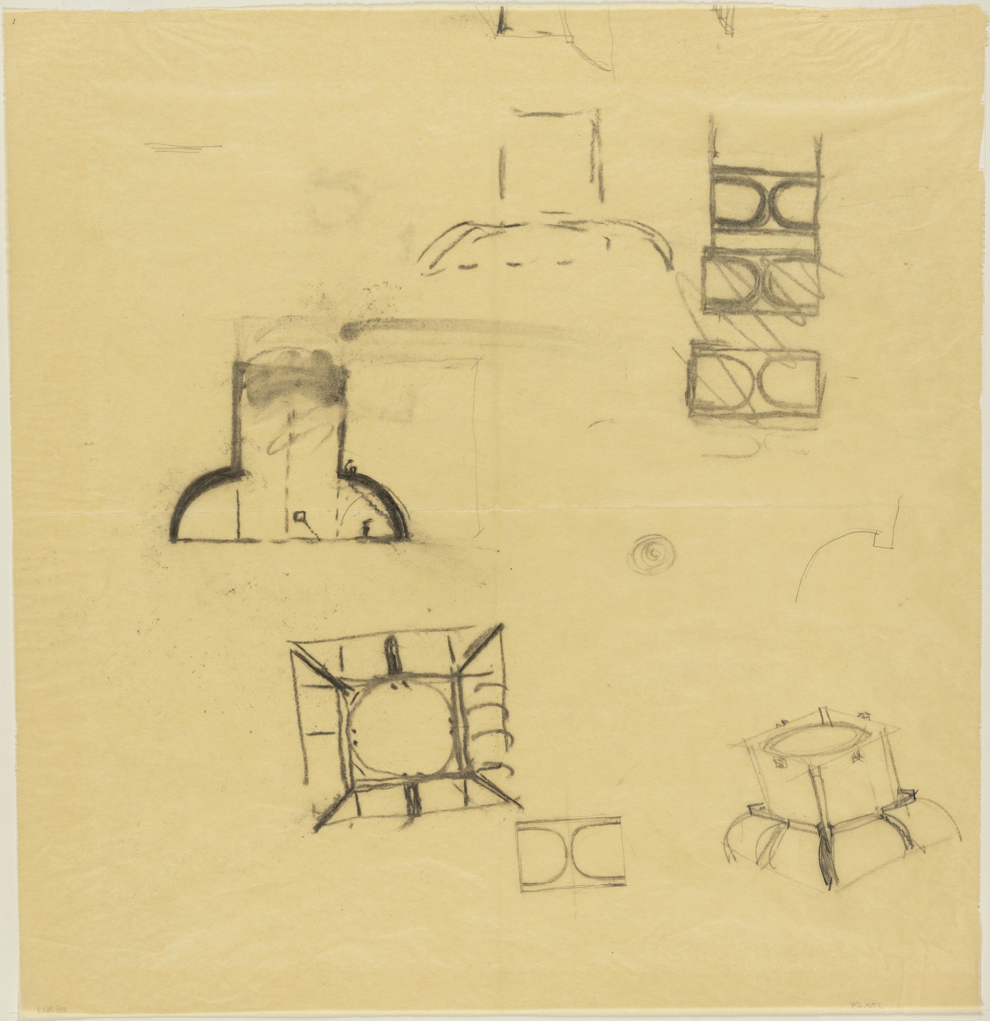 Louis I. Kahn. Sher-e-Bangla Nagar, Capital of Bangladesh, Dhaka, Bangladesh (Prayer Hall: plan and elevation sketches). 1964