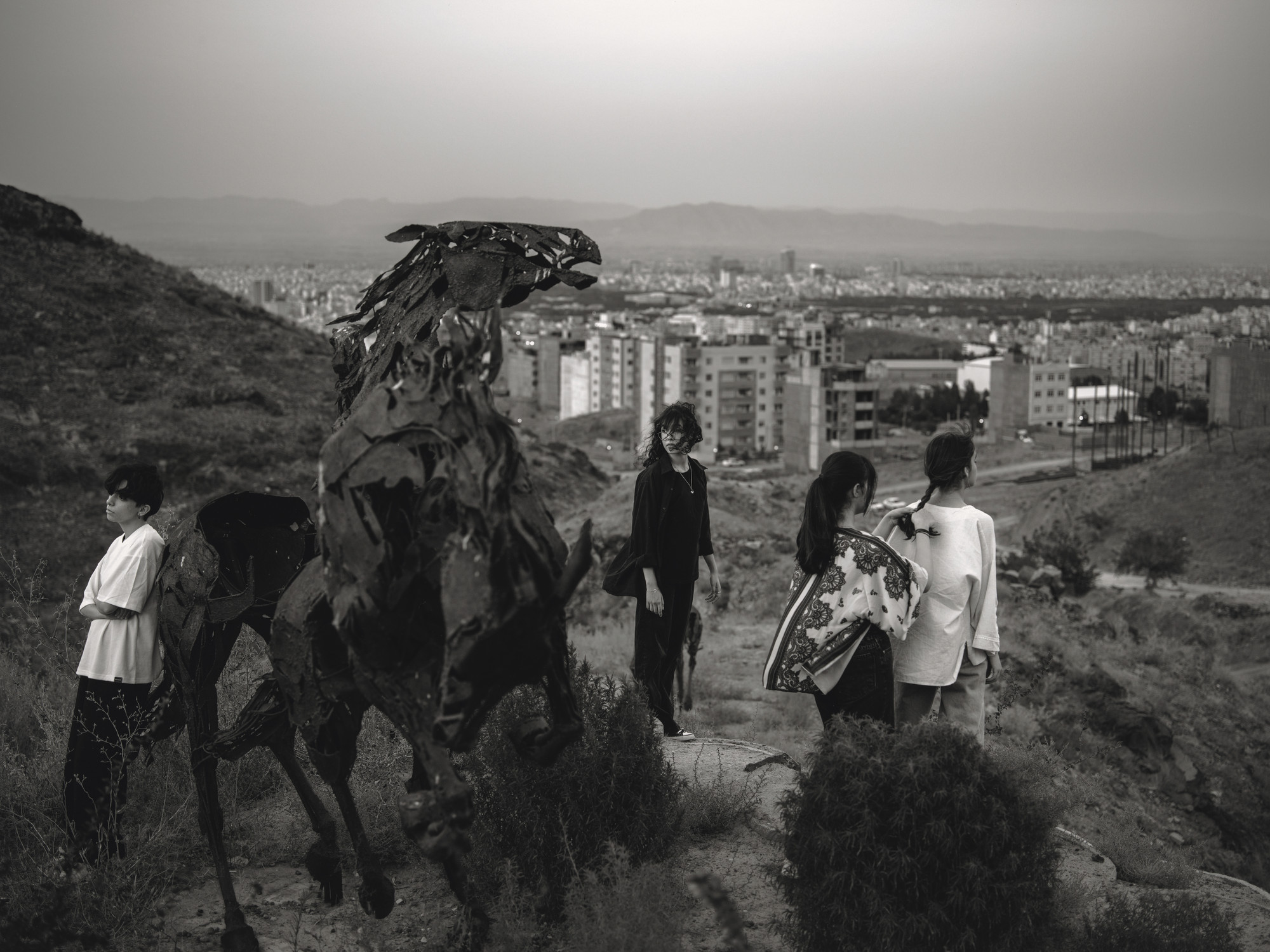Sara Abbaspour. Untitled (girls and the horse sculpture)