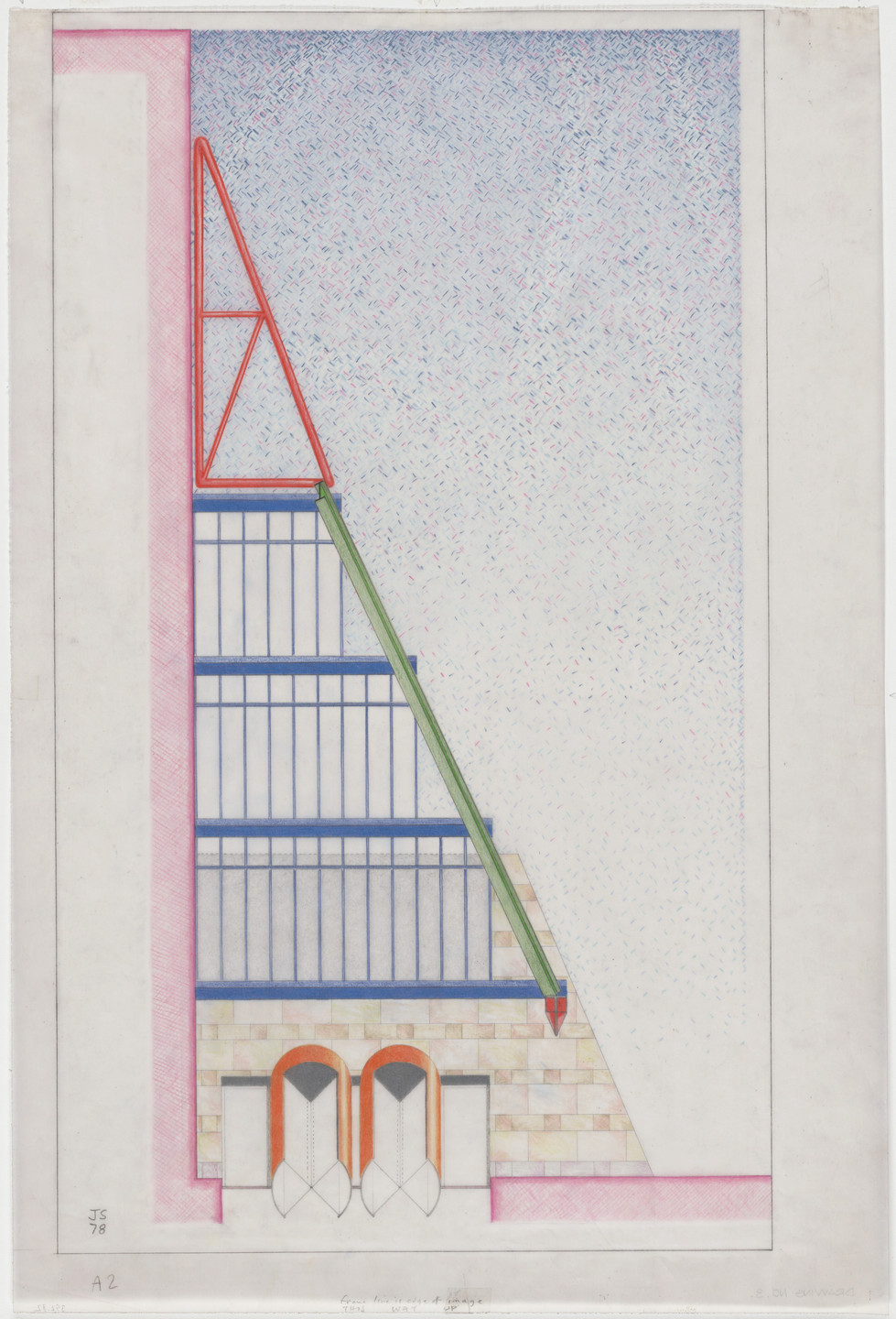 James Stirling. Staatsgalerie Stuttgart, Stuttgart, Germany, Elevation of gallery entrance. 1978