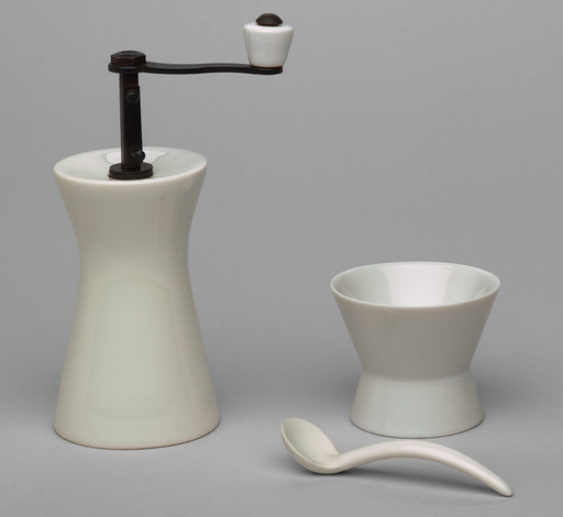 Pepper Mill, Salt Dish, and Spoon