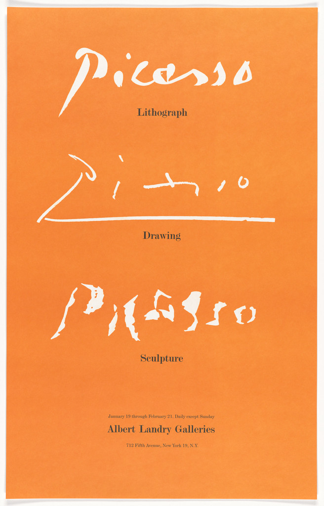 Poster for the exhibition Picasso: Lithograph, Drawing, Sculpture at Albert Landry Galleries