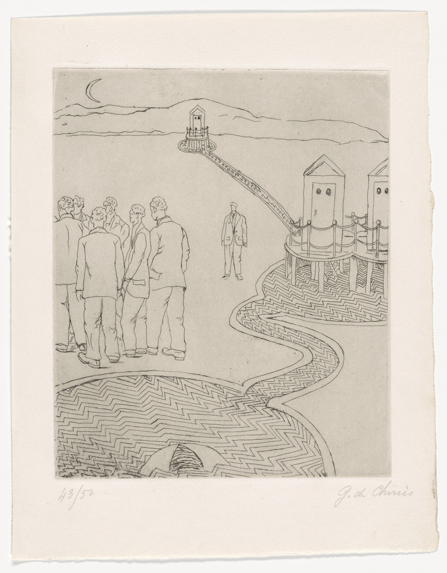 Giorgio de Chirico. Mysterious Baths (Bagni misteriosi) (plate, folio 9) from 23 Gravures