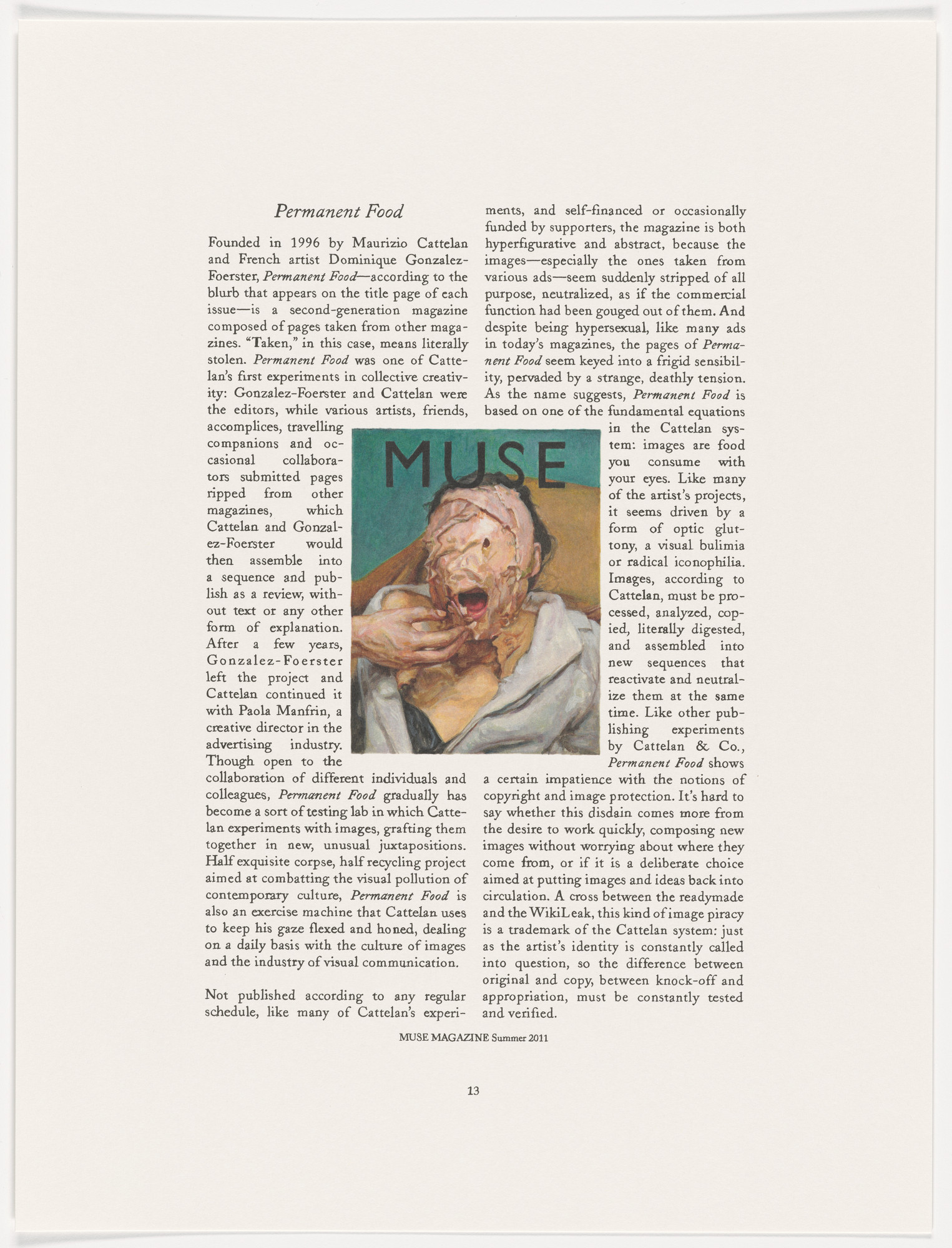 Maurizio Cattelan. Page from The Taste of Others